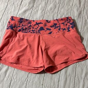 lululemon athletica Coral Shorts with Navy Floral Waistband